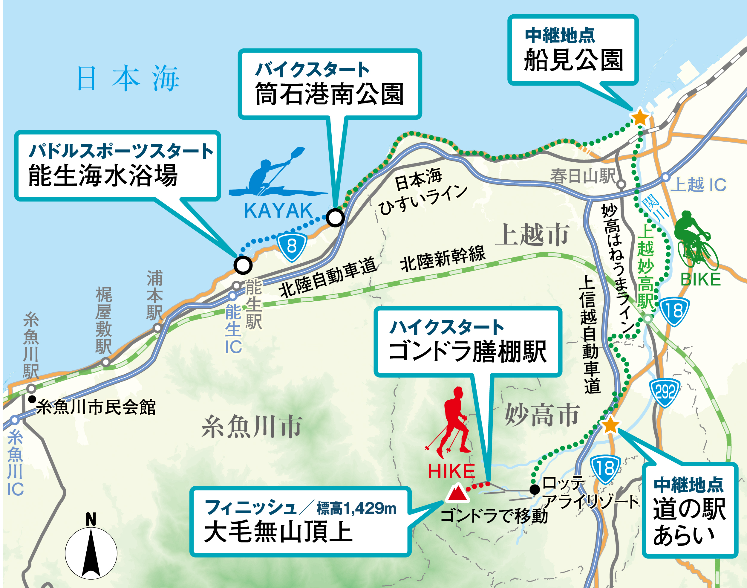 糸魚川・上越・妙高大会のコースマップ